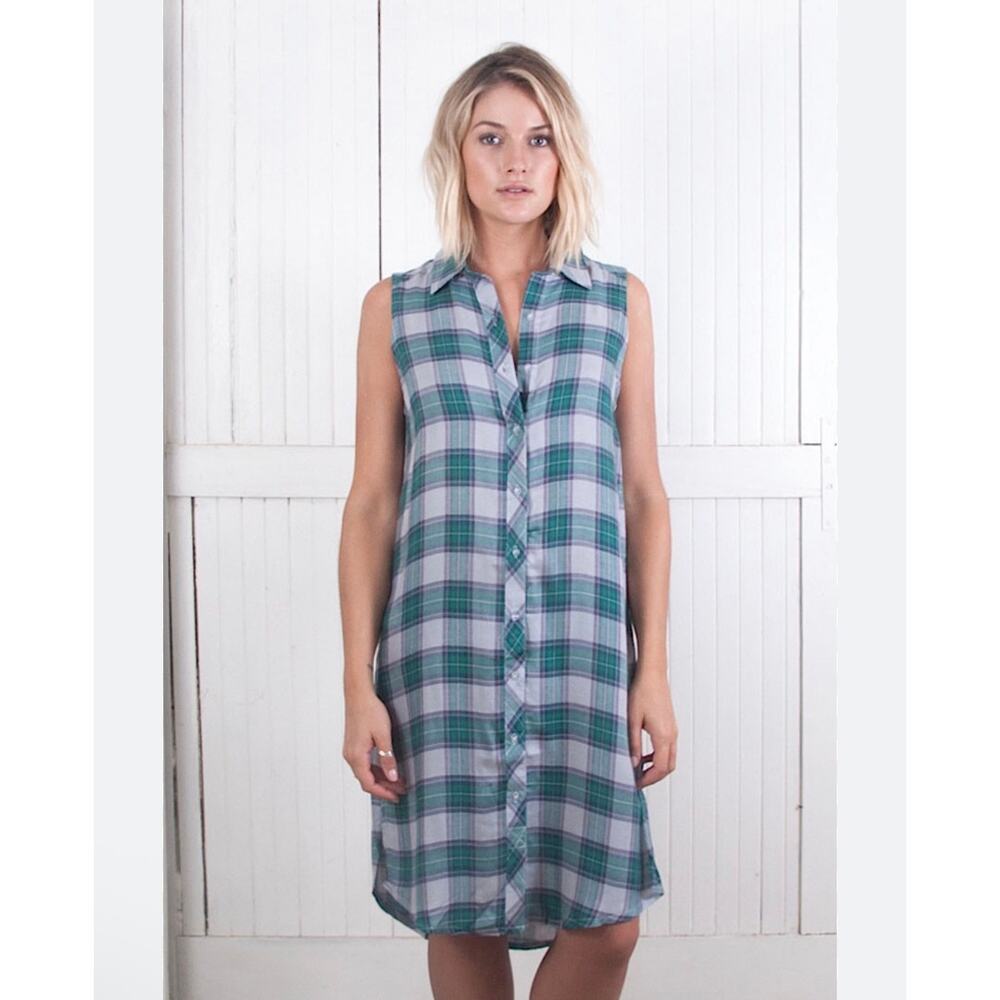 Women's Sleeveless Plaid Flannel Shirt Dress Rayon Size S Grunge 90s Western Y2K